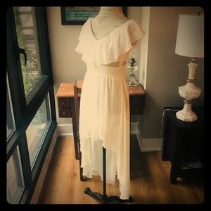 Arden B White Ruffle Cut Out Asymmetric Dress SzXS